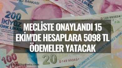 Mecliste Onaylandı 15 Ekim'de Hesaplara 5098 TL Ödemeler Yatacak